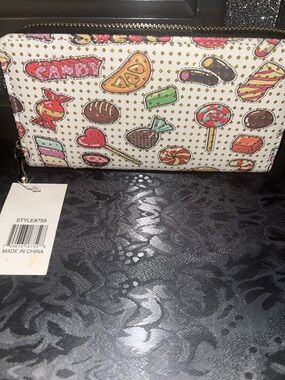 Candy Print Zip Around Wallet NWT - White Background
